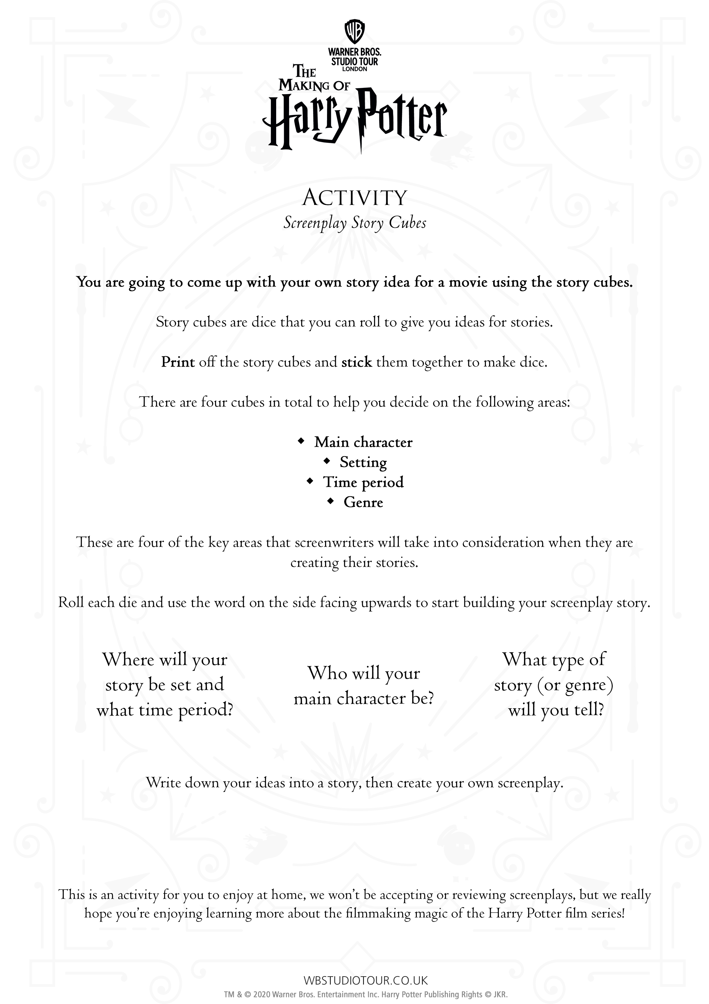 Screenplay activity worksheets page 2 - Studio Tour at Home